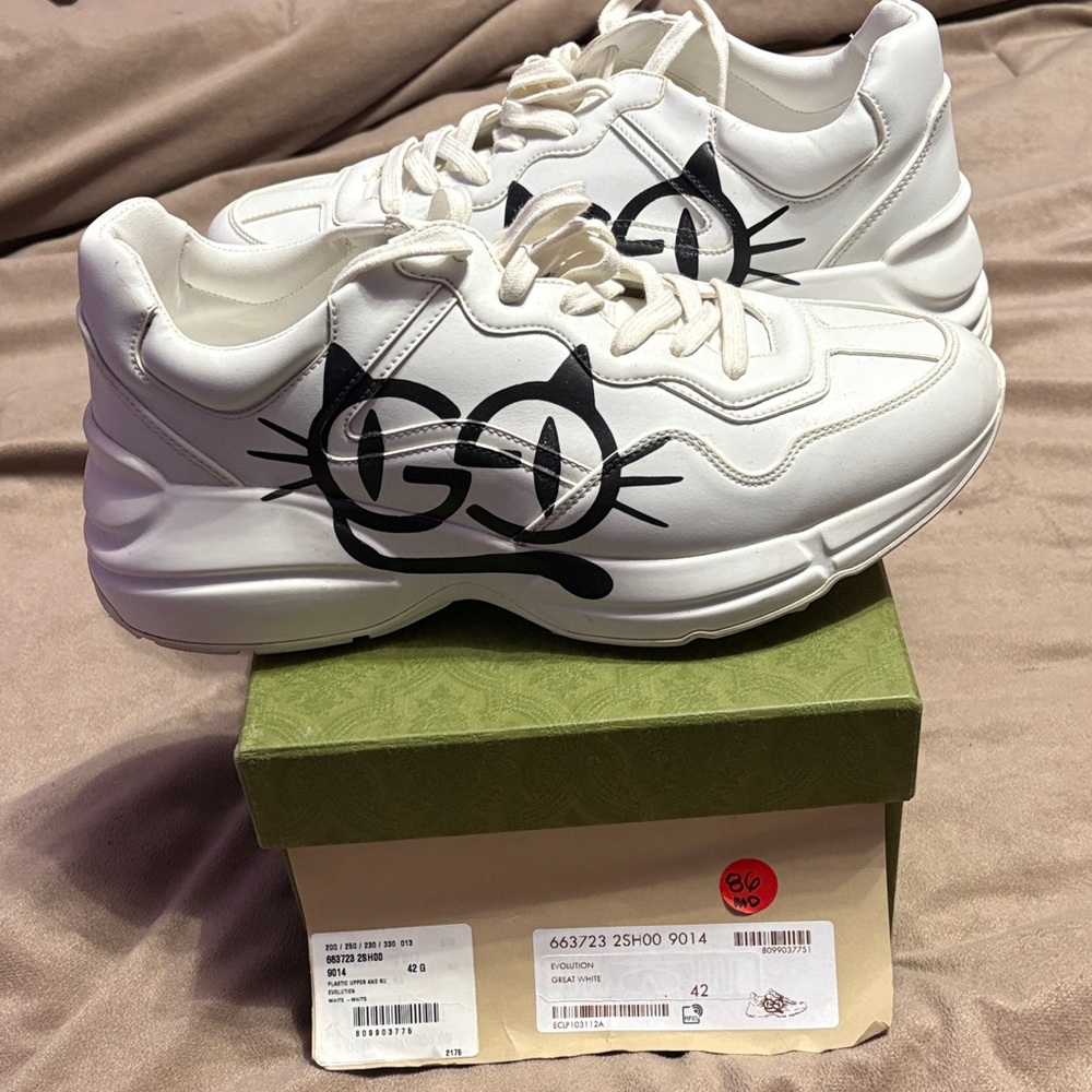 White Sneakers with Cat Design